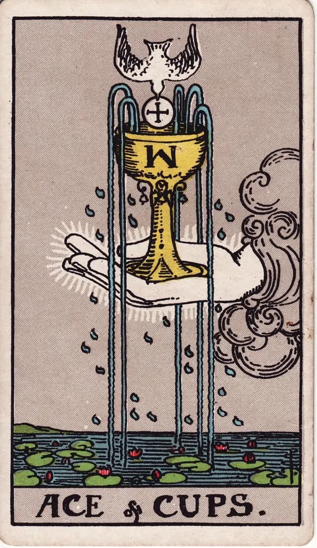 ภาพไพ่ Ace of Cups (เอซถ้วย) จากสำรับ Rider–Waite–Smith