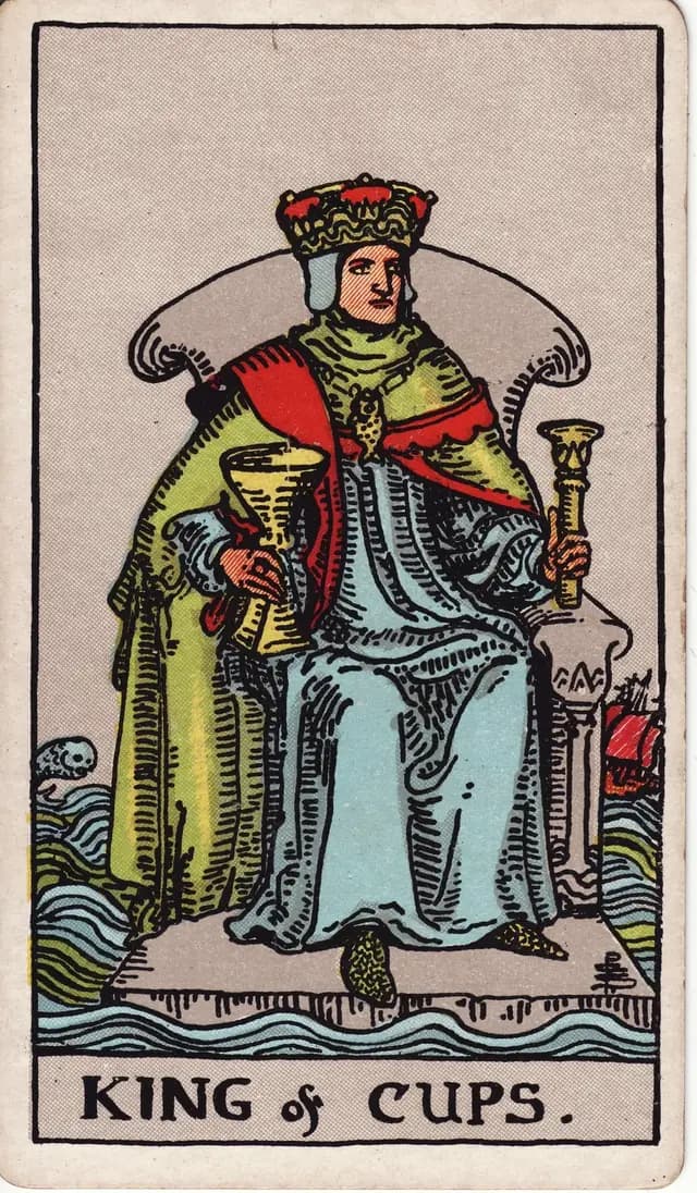 ภาพไพ่ King of Cups (ราชาถ้วย) จากสำรับ Rider–Waite–Smith