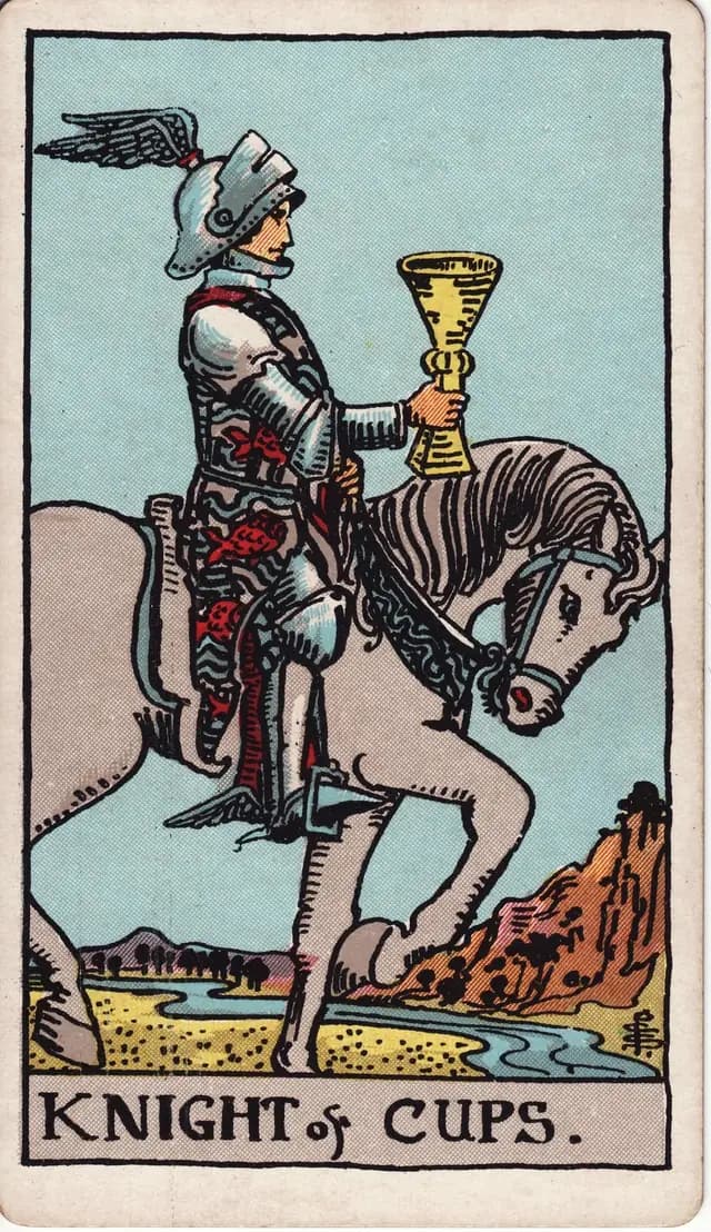 ภาพไพ่ Knight of Cups (อัศวินถ้วย) จากสำรับ Rider–Waite–Smith