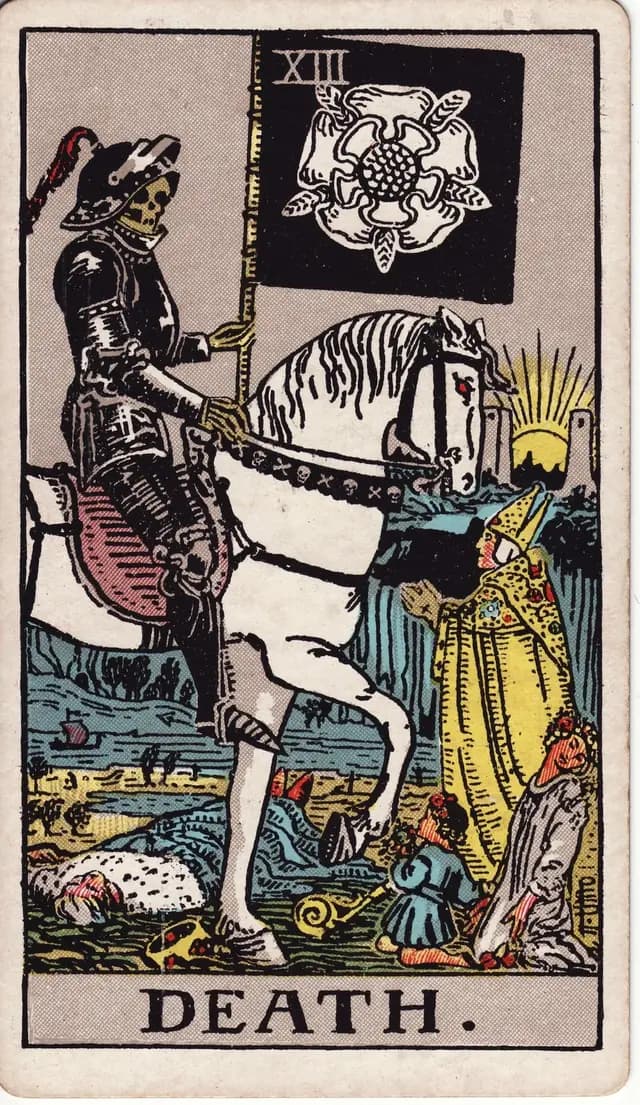 ภาพไพ่ Death (การเปลี่ยนผ่าน) จากสำรับ Rider–Waite–Smith