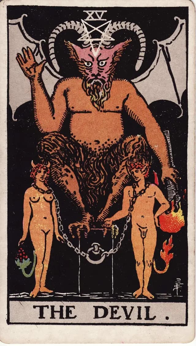 ภาพไพ่ The Devil (เงามืด) จากสำรับ Rider–Waite–Smith